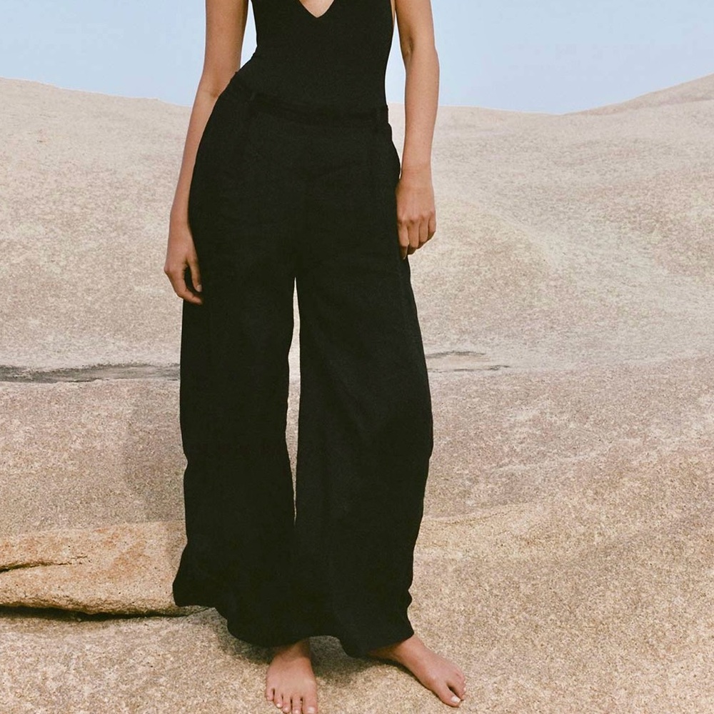 Vitamin A Tallows Linen Wide Leg Pant - Black EcoLinen